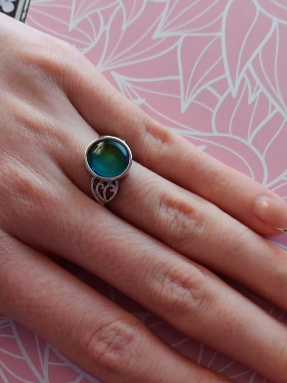 Silver Tone Intricate Design Mood Ring Size 7.5 New!